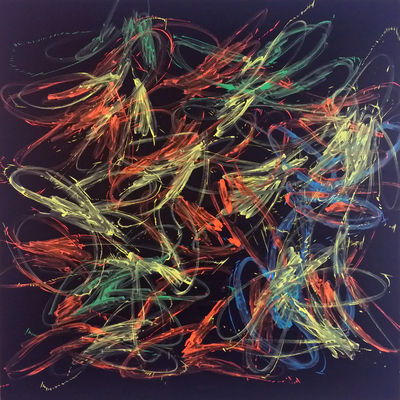 Ilona Lénárd: Flow 08 Multicolor, 2015, acryl on canvas, 140 x 140 cm