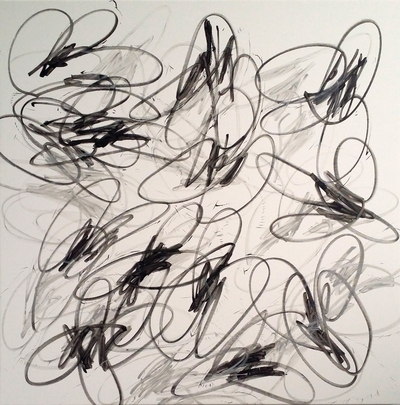 Ilona Lénárd: Flow 10 Black And White, 2015, acryl on canvas, 140 x 140 cm